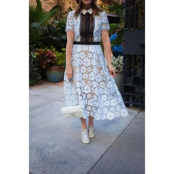 Self-Portrait Flower Garden Guipure Lace Dress in Light Blue Size US 4 Fairy - Picture 1 of 12